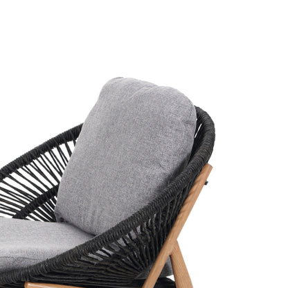 Cyril Outdoor Wicker Papasan Style Lounge Chair, Dark Grey Wicker with Grey Cushion