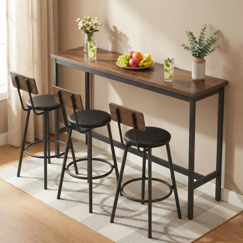 4-Piece Rustic Brown  Bar Table Set for Kitchen, Dining Room, Table & 3 PU Stools