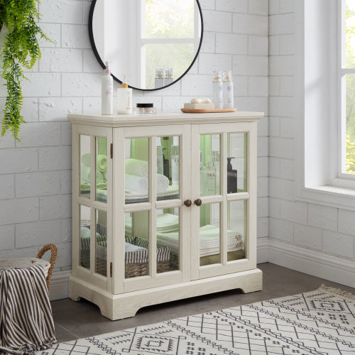 White Retro 7-Color Bluetooth LED Lattice Glass Display Cabinet