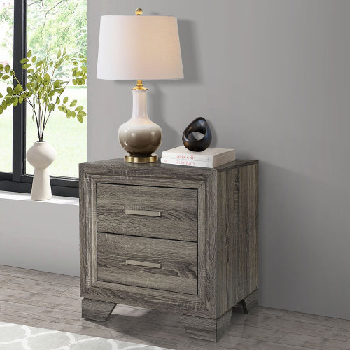 Brown Oak 2-Drawer Transitional Nightstand, Engineered Wood