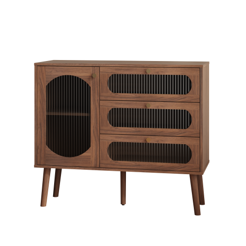 Accent Cabinet with 3 Drawers and Door, Wooden Storage Cabinet with Shelves, Sideboard for Living Room, Entryway, Natural