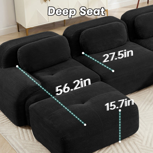 82'' loveseat sofa in luxuryCorduroy Fabric modular for free combo separation curved armrests ,anti-slip design high-resilience sponge fits living rooms bedrooms Audiovisual Room, Black