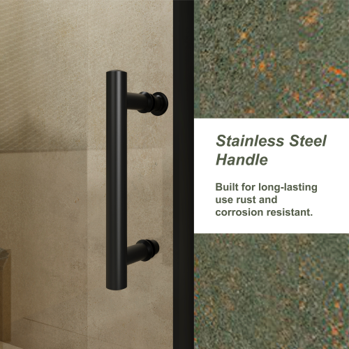 48.in W x 72.in H Single Sliding Shower Door, 1/5 inch Thick Clear Tempered Glass Shower Door with Stainless Steel Handle, Black