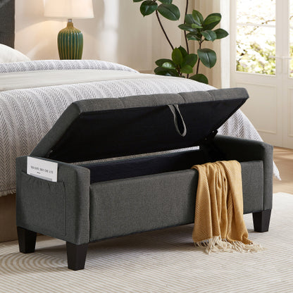 Ottoman with Storage, Storage Ottoman Bench with Safety Hinge 350 lbs Weight, Upholstered Entryway Bench with Seating for Bedroom, Living Room - Dark Gray