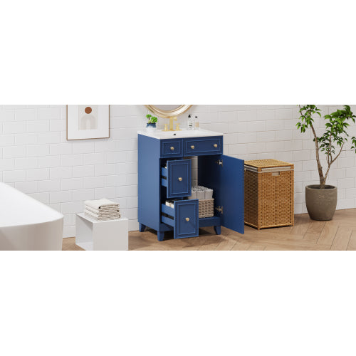 24-Inch Bathroom Vanity Cabinet with Ceramic Sink, 2 Drawers, 1 Door