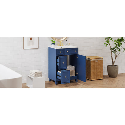 24-Inch Bathroom Vanity Cabinet with Ceramic Sink, 2 Drawers, 1 Door