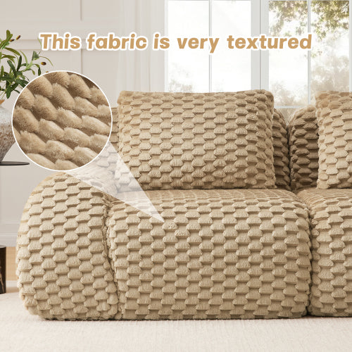 82 inch  Light-Camel Flannelette L-Shaped Modular Boneless Sofa,Ottoman