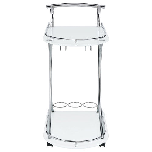 White 2-Tier Glass Shelf Metal Bar Cart