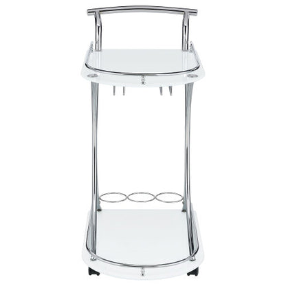 White 2-Tier Glass Shelf Metal Bar Cart