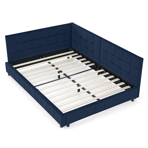 Full Size Upholstered Tufted  Bed Frame, Sofa Bed Frame with Comfortable Backrest and Armrests, Full Size Bed for Bedroom, Living Room,Velvet, Dark blue(80.5inch *59inch *30.5inch )