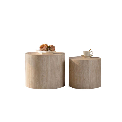 Set of 2 Nesting Round Coffee Tables Wooden Modern Space Saving Side Tables