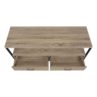 Brown 48 inch TV Stand with Drawers and Black Metal Frame