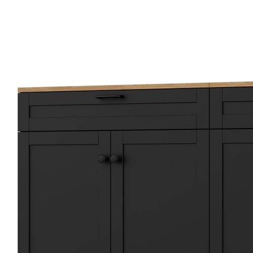 Black Farmhouse Wood Grain Top TV Stand With 2 Drawers For 70 Inch TV