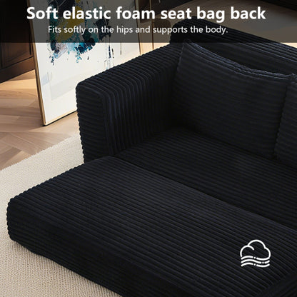 56 inch  Black Memory-Foam Compression Convertible Corduroy Loveseat, No Assembly