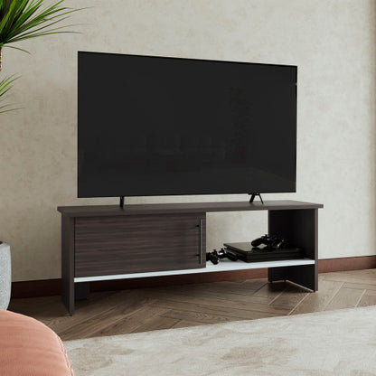 Dark Walnut and White 47 inch TV Stand with Cabinet & Open Shelf