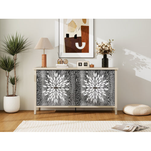 4 Doors Modern Wood Grain Sideboard Adjustable Shelf Storage Cabinet With Anti-Tipping Device For Home