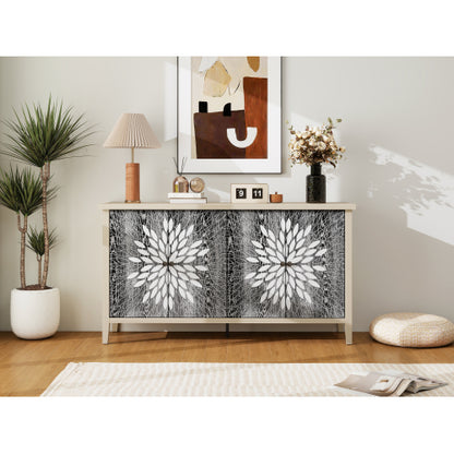 4 Doors Modern Wood Grain Sideboard Adjustable Shelf Storage Cabinet With Anti-Tipping Device For Home