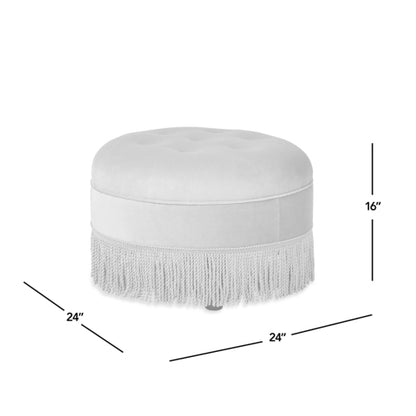 24 inch Burnt Orange Performance Velvet Round Ottoman, Vintage Fringe Accent Stool, Handcrafted Hardwood Frame
