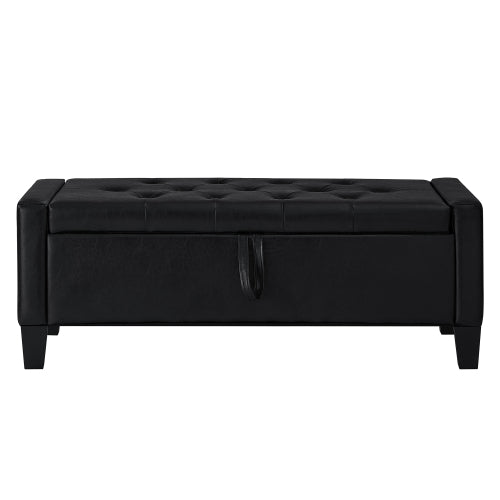 Ottoman with Storage, Storage Ottoman Bench with Safety Hinge 350 lbs Weight, Upholstered Entryway Bench with Seating for Bedroom, Living Room - Black