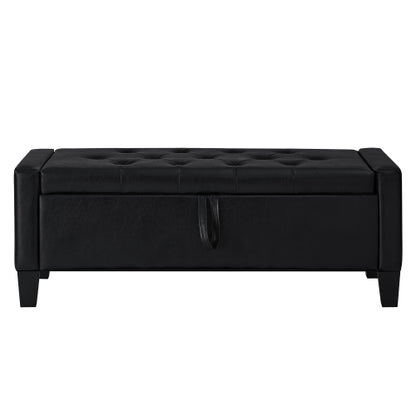 Ottoman with Storage, Storage Ottoman Bench with Safety Hinge 350 lbs Weight, Upholstered Entryway Bench with Seating for Bedroom, Living Room - Black