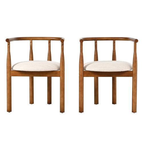 Set of 2 Mid Century Modern Dining Chairs with Rubber Wood Legs, Upholstered Walnut Kitchen Chairs