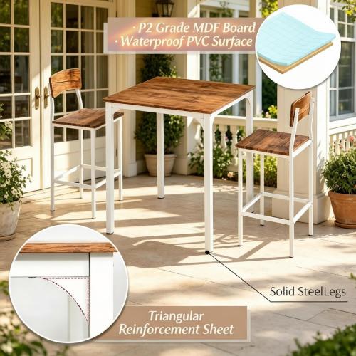 3-Piece Bistro Dining Set with Square Table and 2 Stools for Small Spaces