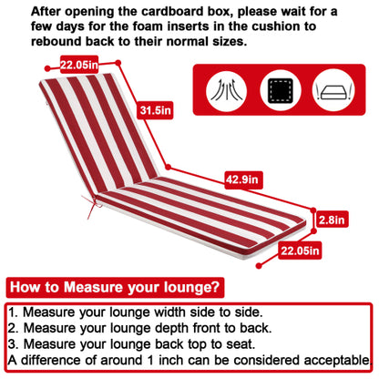 2PCS Set Outdoor Lounge Chair Cushion Replacement Patio Funiture Seat Cushion Chaise Lounge Cushion-Red/white