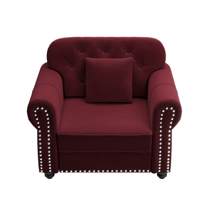 41.3 inch  Burgundy Velvet Mid-Century Sofa,Nailhead Trim & 1 Pillow