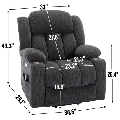 Up to 350 LBS Chenille Power Lift Recliner Chair, Heavy Duty Motion Mechanism with 8-Point Vibration Massage and Lumbar Heating, USB and Type-C Ports, Stainless Steel Cup Holders, Grey