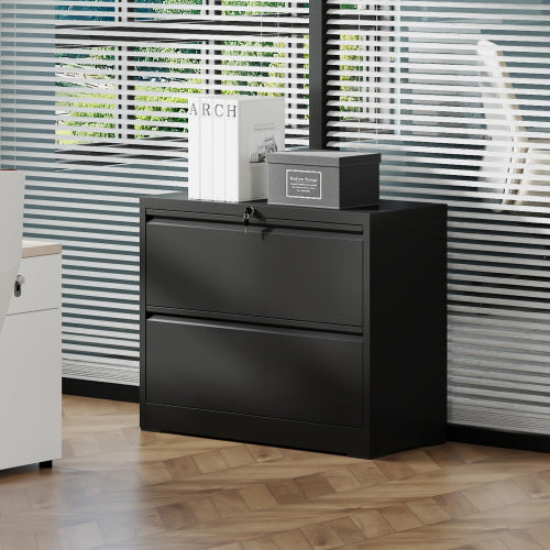 2 Drawer Metal File Cabinet with Lock for Letter Legal A4 Files Black