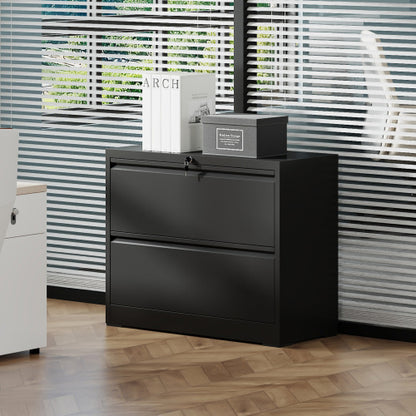 2 Drawer Metal File Cabinet with Lock for Letter Legal A4 Files Black