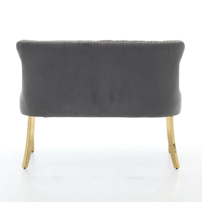Velvet Double Dining Loveseat Bench, Kitchen & Dining Seating, 2-Seat Tufted Bench w/Handmade Buttons, Wing Back, Gold-Plated Steel Legs, Mid Century Modern,Single Pack,Gray,