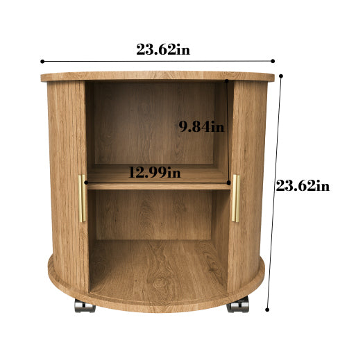 Osk Cylinder Nightstand, Mid-Century Round Side Table with USB Charging & Sliding Door