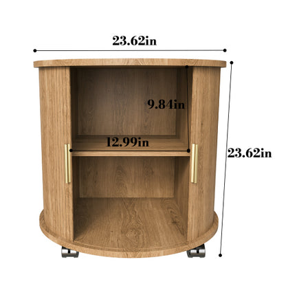Osk Cylinder Nightstand, Mid-Century Round Side Table with USB Charging & Sliding Door