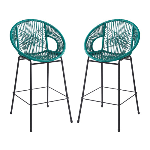 Ferrara Outdoor Patio Teal Faux Wicker Barstool, Set of 2