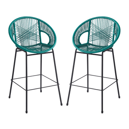 Ferrara Outdoor Patio Teal Faux Wicker Barstool, Set of 2
