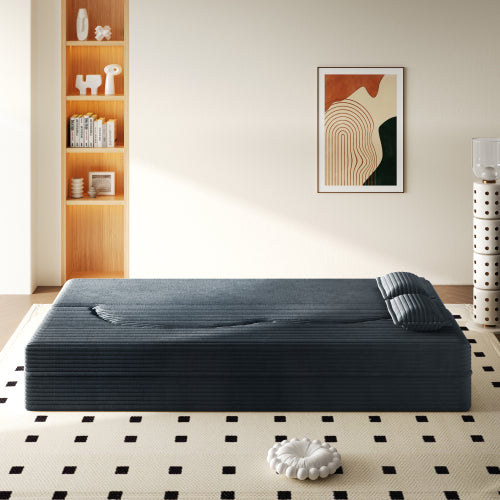Dark Grey Twin Size Corduroy Convertible Floor Sofa Bed,2 Pillows