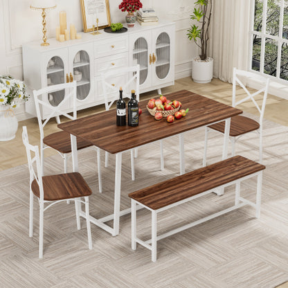 6-Piece Dining Table Set with Bench and 4 Chairs for Kitchen