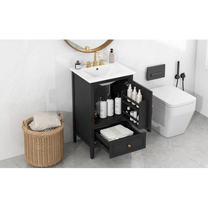 20" Bathroom Vanity with Sink, Bathroom Cabinet with A Door, Door Shelf Storage and Adiustable Foot Pads, A Drawer, Black