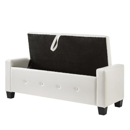 48'' Storage Ottoman Bench Tufted Faux Leather Upholstered Bench Ivory White