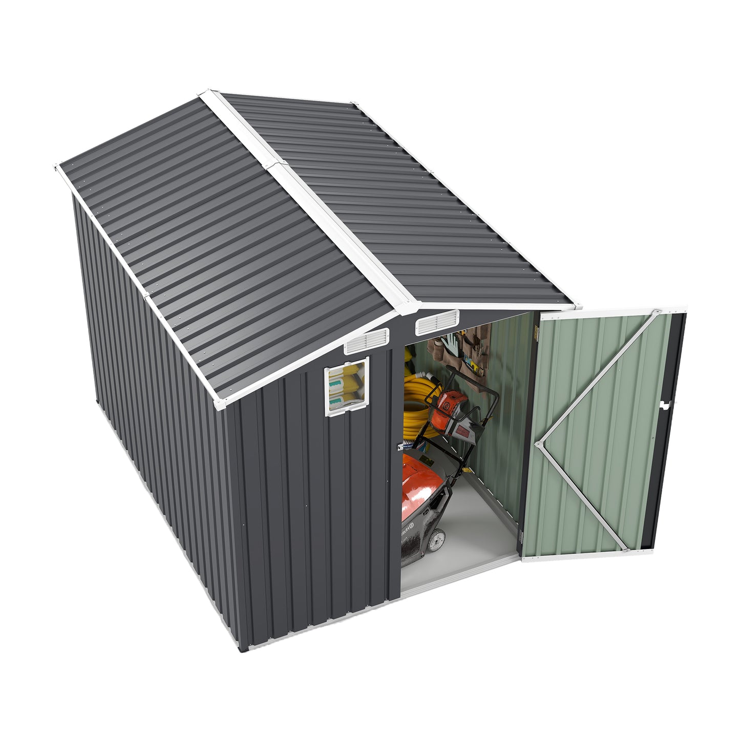 6x8FT Outdoor Steel Storage Shed with Clear Window, Lockable Doors, Compact Metal Tool Shed for Garden, Backyard, Patio, Utility, and Bike Storage,dark gray