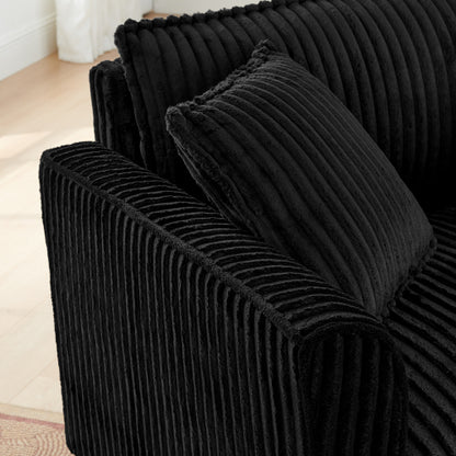 Black Retro Corduroy Ergonomic Lazy Single Sofa Chair with Dual Armrests