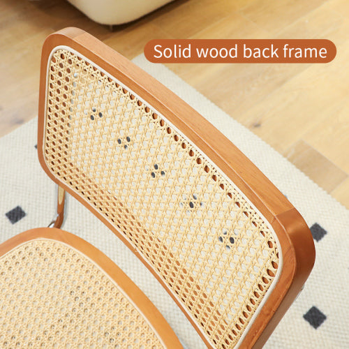 Woven Rattan Cantilever Dining Chairs with Chrome Frames, Set of 2, Teak
