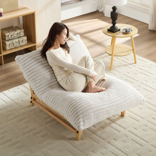 Off-White Armless Corduroy Accent Single Lazy Sofa Chair with Backrest