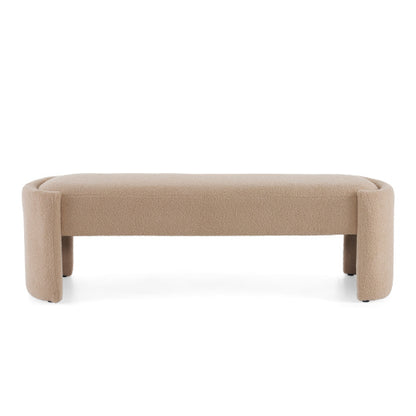 Light Camel Long Upholstered Ottoman Bench, Minimalist Fabric Footrest, 300 LBS Weight Capacity for Bedroom & Living Room