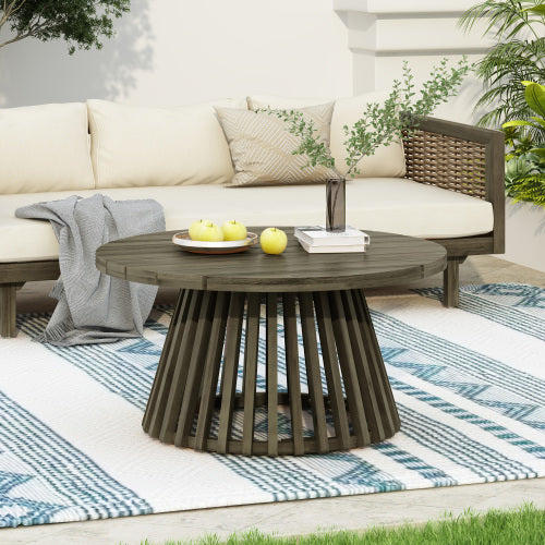 Outdoor Acacia Wood Patio Coffee Table, Round Coffee Table for Backyard, Lawn, Balcony,Grey Finish