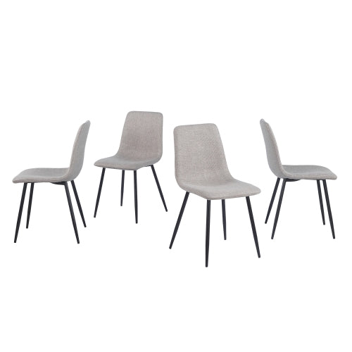 Set of 4 Grey Linen Upholstered Dining Chairs, High Back Side Chairs with Sturdy Black Metal Legs for Dining Room & Kitchen