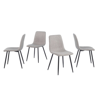 Set of 4 Grey Linen Upholstered Dining Chairs, High Back Side Chairs with Sturdy Black Metal Legs for Dining Room & Kitchen