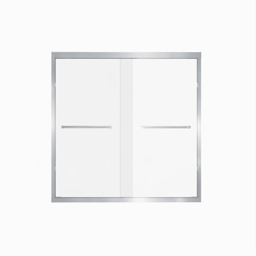 56-60" x 60" Tempered Glass with Explosion Proof Film, Aluminum Frame Double Sliding Shower Door, "1/4 (6 mm), Stainless Steel handle,Brushed Nickel