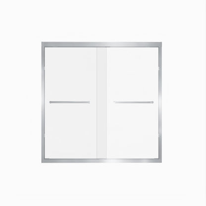 56-60" x 60" Tempered Glass with Explosion Proof Film, Aluminum Frame Double Sliding Shower Door, "1/4 (6 mm), Stainless Steel handle,Brushed Nickel